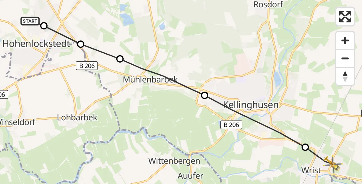 Flugroute Rettungshubschrauber Hohenlockstedt - Wrist, 14 März 2026, 11:14