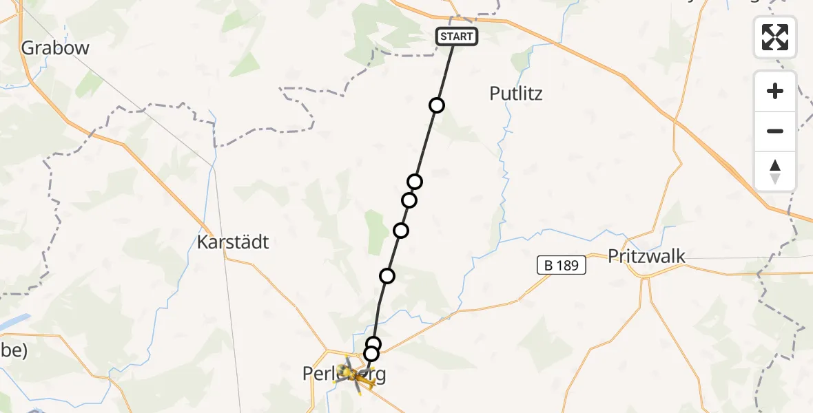 Flugroute Rettungshubschrauber Putlitz - Perleberg, 14 März 2026, 11:16