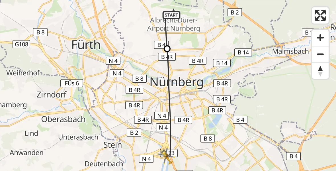 Routekaart van de vlucht: Rettungshubschrauber nach Nürnberg, Regenstraße