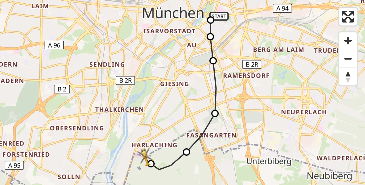 Routekaart van de vlucht: Rettungshubschrauber nach ADAC Air Rescue Center Heliport (Christoph 1)