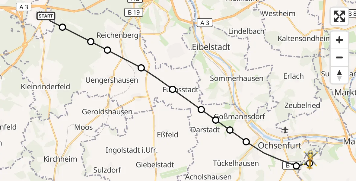 Routekaart van de vlucht: Rettungshubschrauber nach Marktbreit