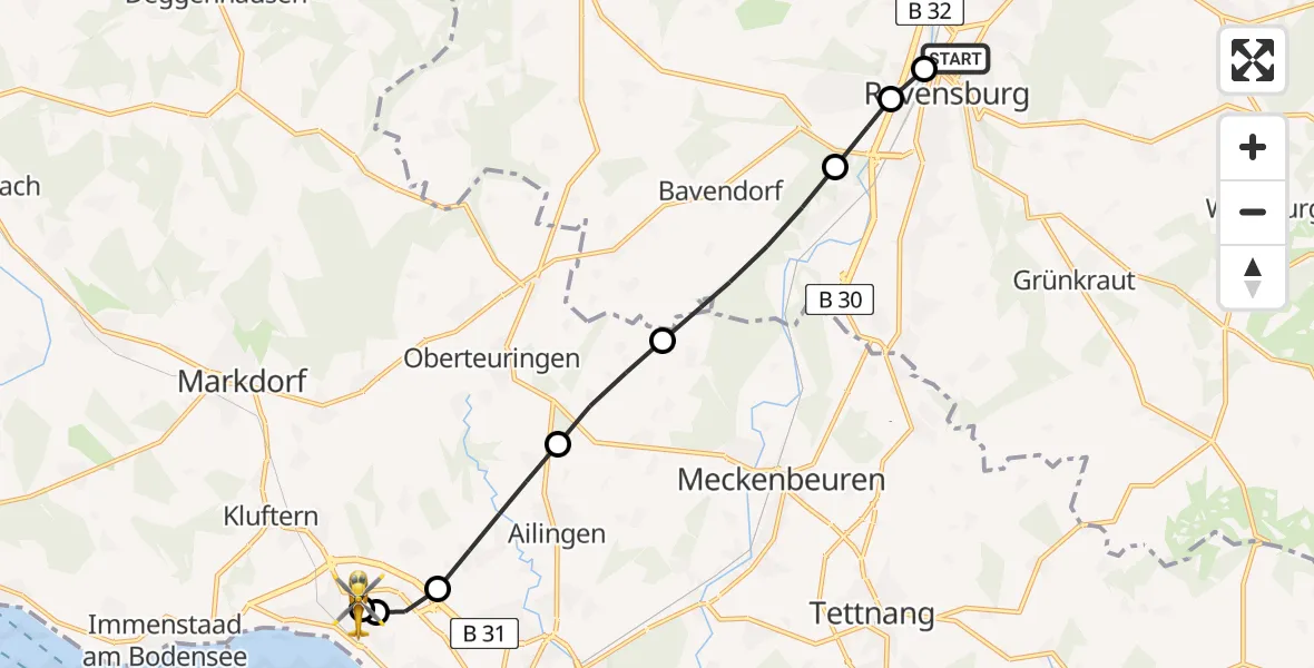 Routekaart van de vlucht: Rettungshubschrauber nach Friedrichshafen Hospital