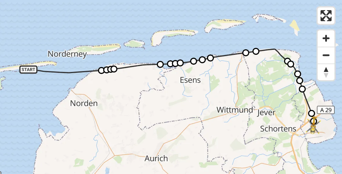 Flugroute Rettungshubschrauber Noordzee - Wilhelmshaven, 14 März 2026, 11:32