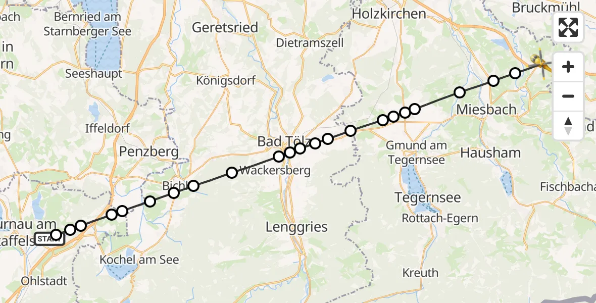 Flugroute Rettungshubschrauber Ohlstadt - Irschenberg, 14 März 2026, 11:42