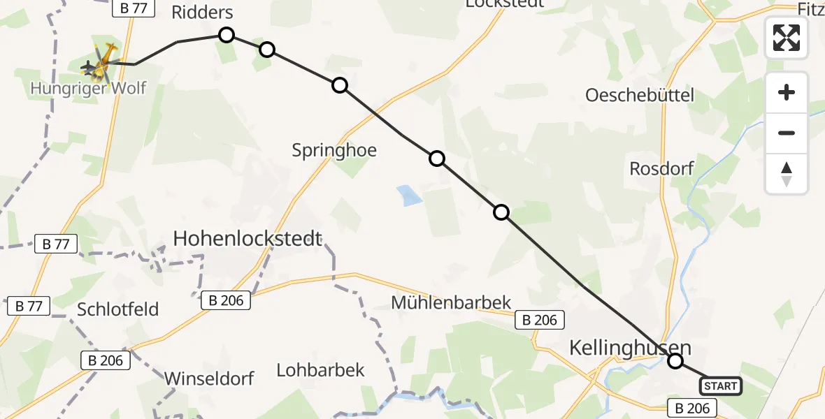 Flugroute Rettungshubschrauber Wrist - Itzehoe Hungriger Wolf Airfield, 14 März 2026, 11:43