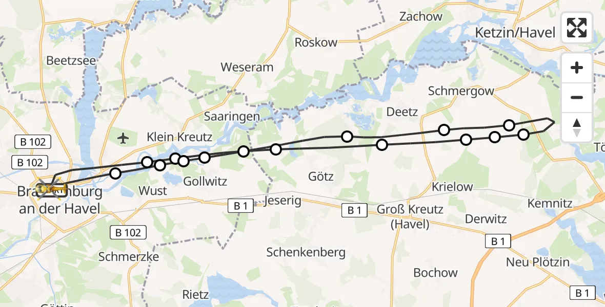 Routekaart van de vlucht: Rettungshubschrauber nach Brandenburg an der Havel, Triglafweg
