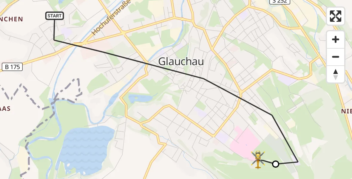 Flugroute Rettungshubschrauber Glauchau - Rudolf Virchow Hospital Glauchau, 14 März 2026, 11:49