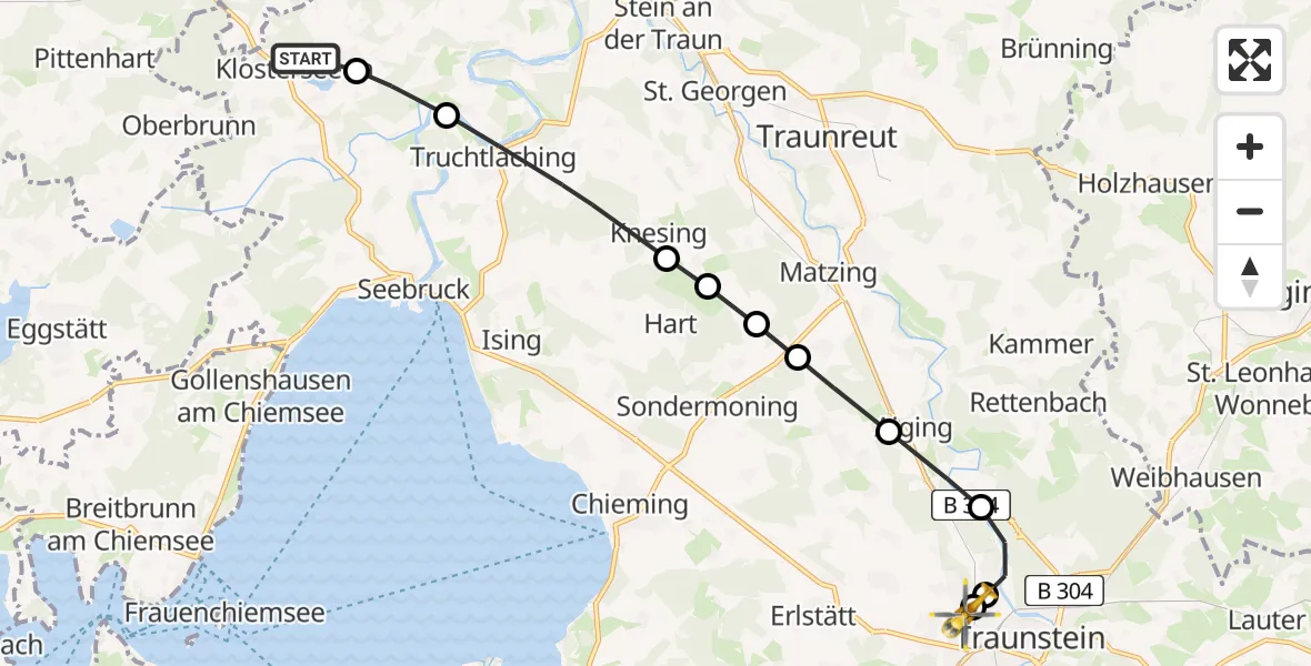 Routekaart van de vlucht: Rettungshubschrauber nach Traunstein Hospital