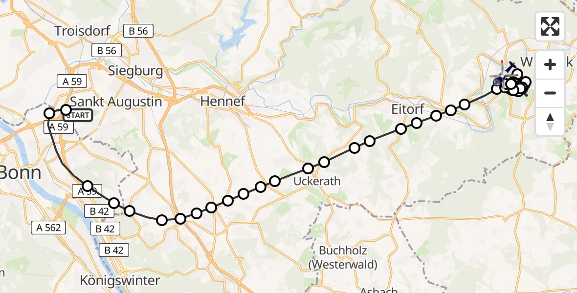 Flugroute Polizeihubschrauber Sankt Augustin - Hoppengarten, 14 März 2026, 12:08