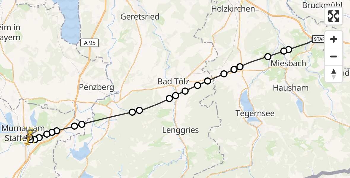 Routekaart van de vlucht: Rettungshubschrauber nach Murnau Accident Hospital