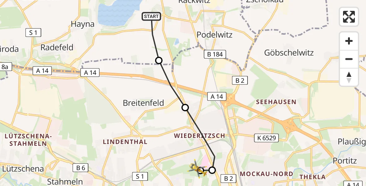 Routekaart van de vlucht: Rettungshubschrauber nach Sankt Georg Hospital Leipzig Reserve