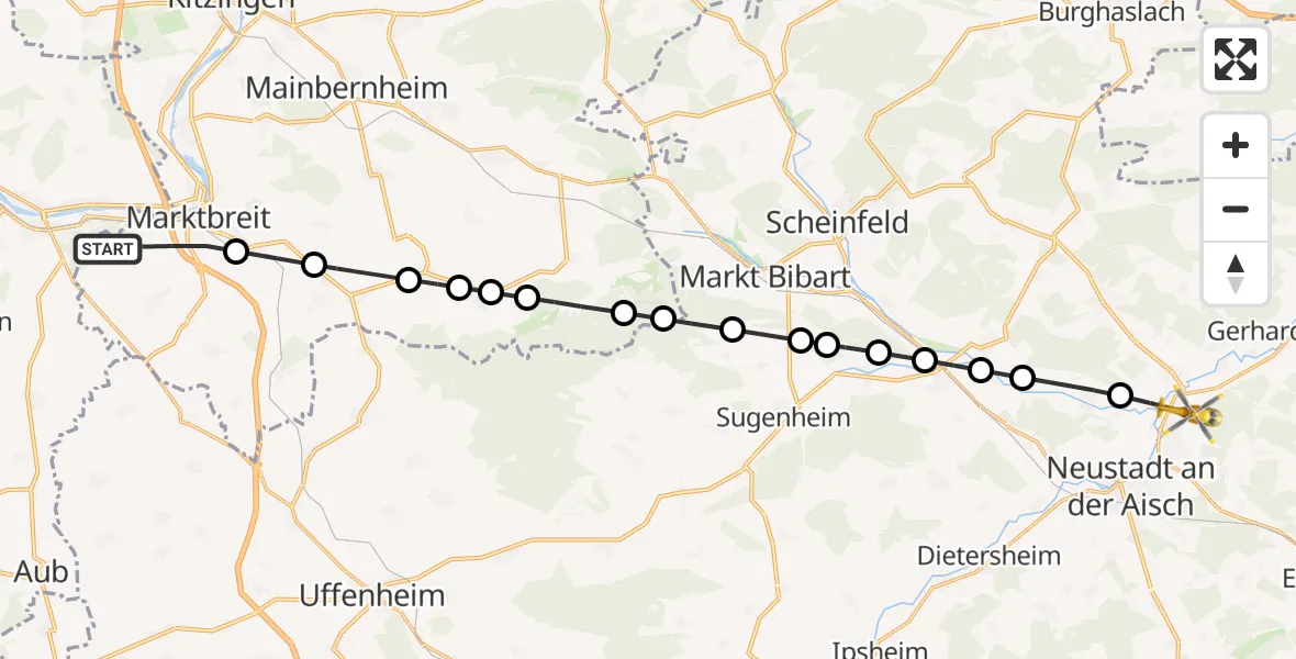 Flugroute Rettungshubschrauber Marktbreit - Untersachsen, 14 März 2026, 12:19
