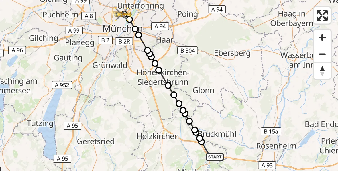 Routekaart van de vlucht: Rettungshubschrauber nach München, Kölner Platz