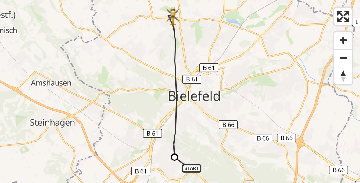 Flugroute Rettungshubschrauber Luftrettungszentrum Bielefeld - Bielefeld, 14 März 2026, 12:39