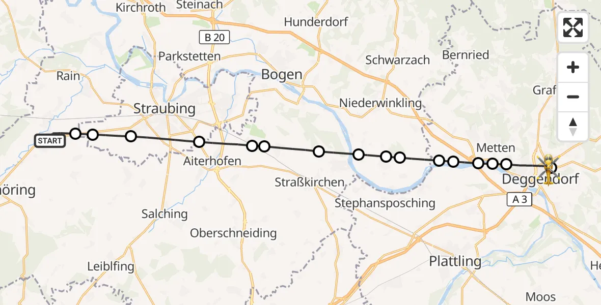 Flugroute Rettungshubschrauber Pilling - Kleinfilling, 14 März 2026, 12:54