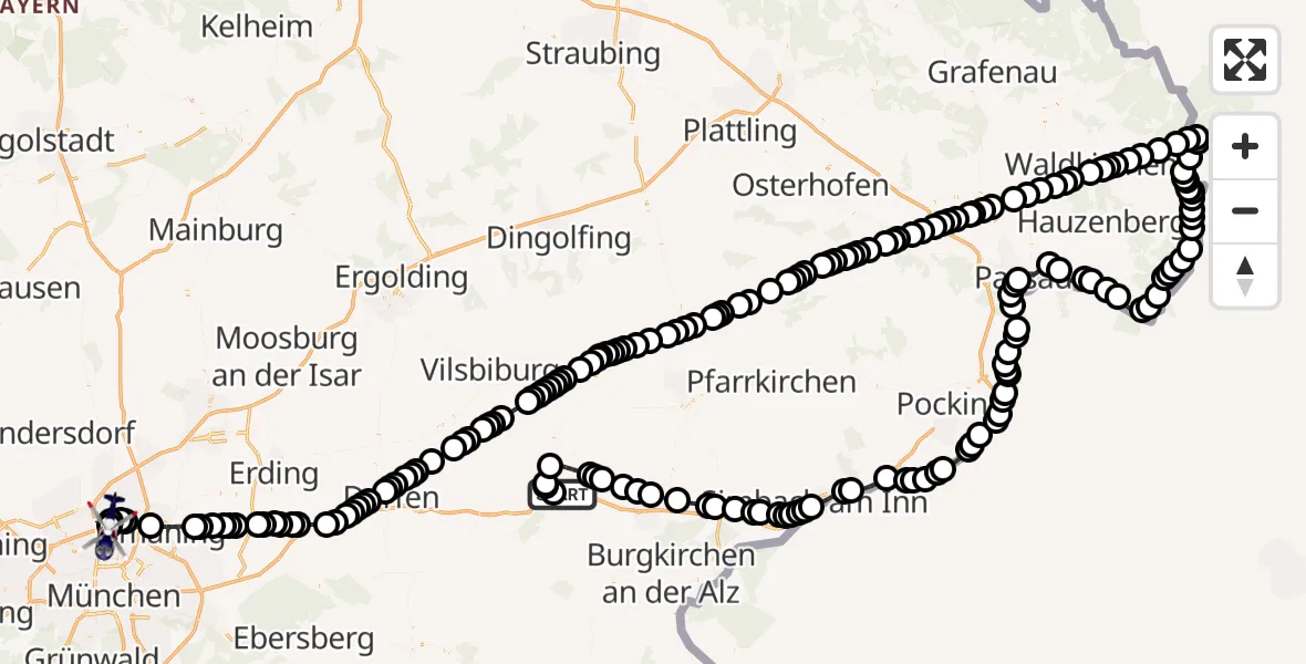 Flugroute Polizeihubschrauber Mühldorf Airfield - Oberschleißheim, 14 März 2026, 12:59