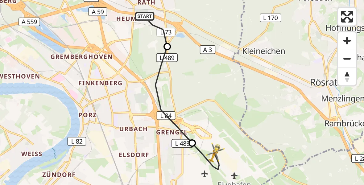 Flugroute Rettungshubschrauber Kalk - Cologne Bonn Airport, 14 März 2026, 13:13