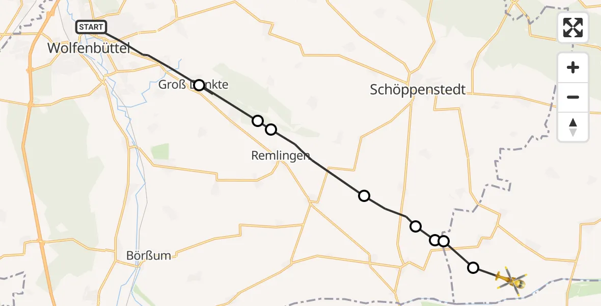 Flugroute Rettungshubschrauber Wolfenbüttel - Beierstedt, 14 März 2026, 13:18