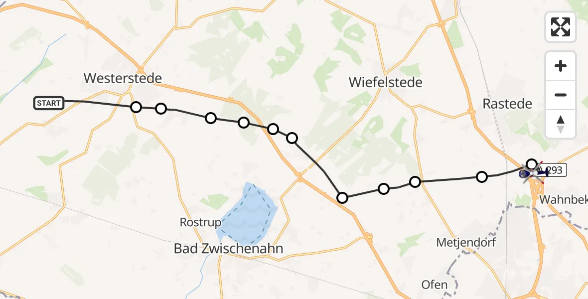 Flugroute Polizeihubschrauber Westerstederfeld - Oldenburg Police Heliport, 14 März 2026, 13:24