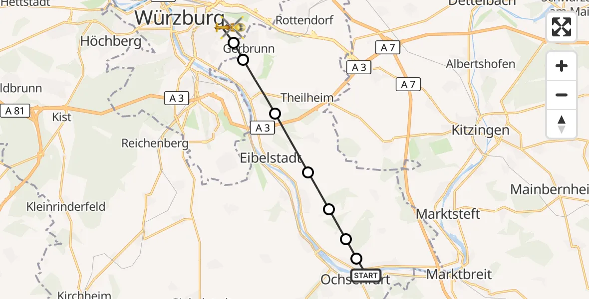 Flugroute Rettungshubschrauber Ochsenfurt - Würzburg, 14 März 2026, 13:33