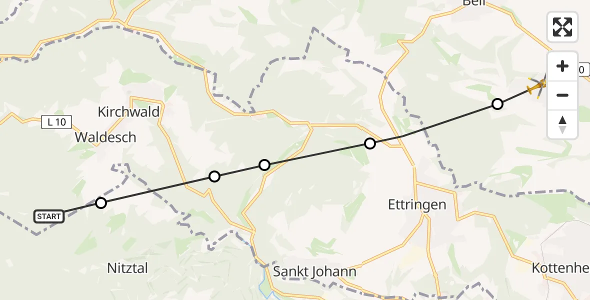 Flugroute Ambulanzhubschrauber Nitztal - Mendig, 14 März 2026, 13:34