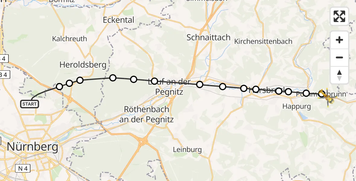 Routekaart van de vlucht: Ambulanzhubschrauber nach Pommelsbrunn, Richthofenweg