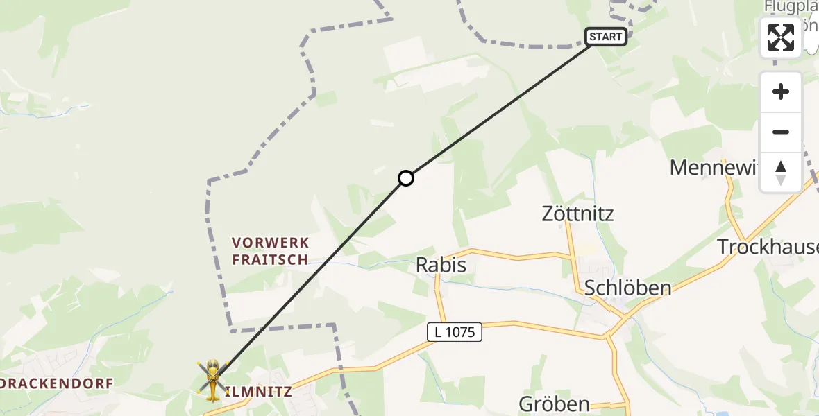 Flugroute Rettungshubschrauber Zöttnitz - Ilmnitz, 14 März 2026, 13:37
