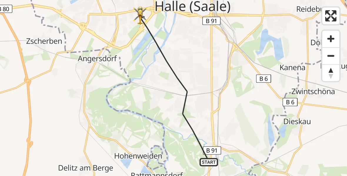 Routekaart van de vlucht: Rettungshubschrauber nach Halle (Saale), An der Feuerwache