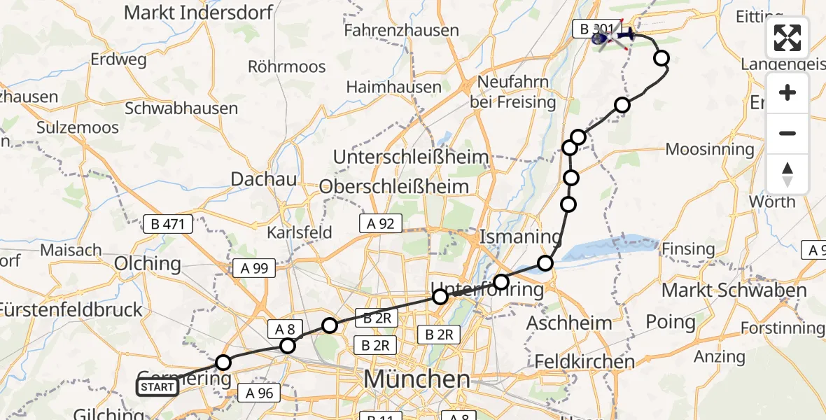Routekaart van de vlucht: Polizeihubschrauber nach Munich Airport