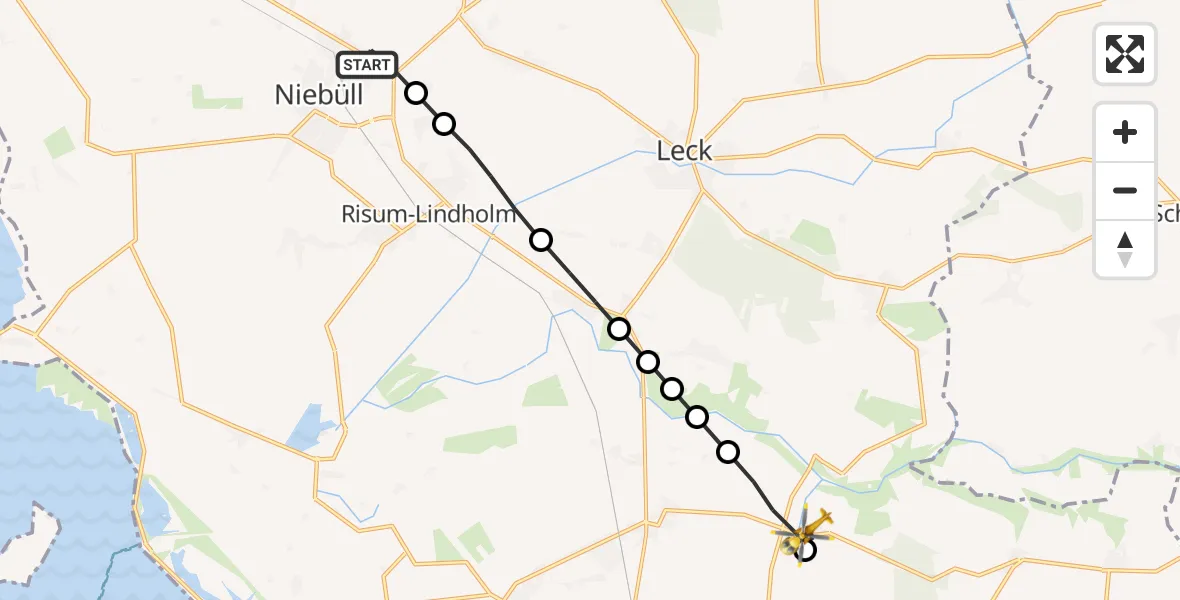 Flugroute Rettungshubschrauber Niebüll - Lütjenholm, 14 März 2026, 13:42