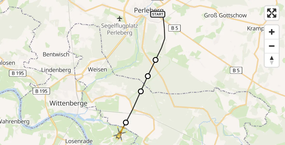 Flugroute Rettungshubschrauber Perleberg - Hinzdorf, 14 März 2026, 14:11