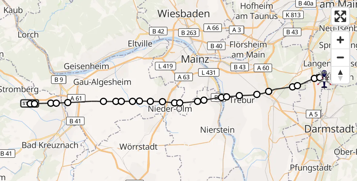Flugroute Polizeihubschrauber Waldlaubersheim - Frankfurt-Egelsbach Airport, 14 März 2026, 14:35