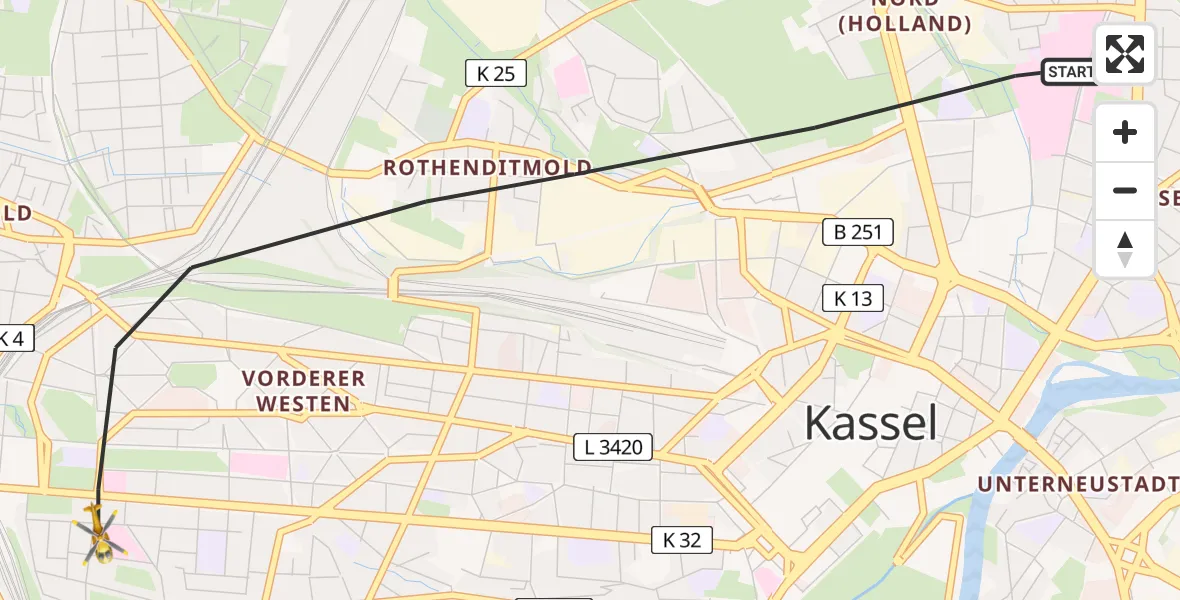 Flugroute Rettungshubschrauber Kassel - Kassel, 14 März 2026, 14:43