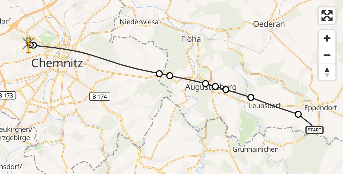 Routekaart van de vlucht: Rettungshubschrauber nach Flemmingstraße Hospital Rooftop