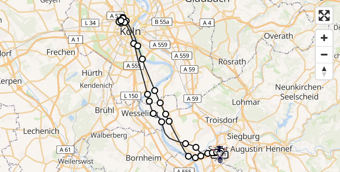 Flugroute Polizeihubschrauber Sankt Augustin - Sankt Augustin, 14 März 2026, 14:51