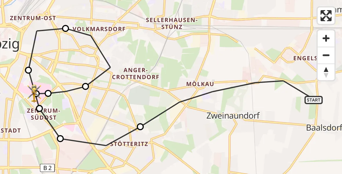 Flugroute Rettungshubschrauber Ost - Leipzig University Hospital Heliport 1, 14 März 2026, 14:55