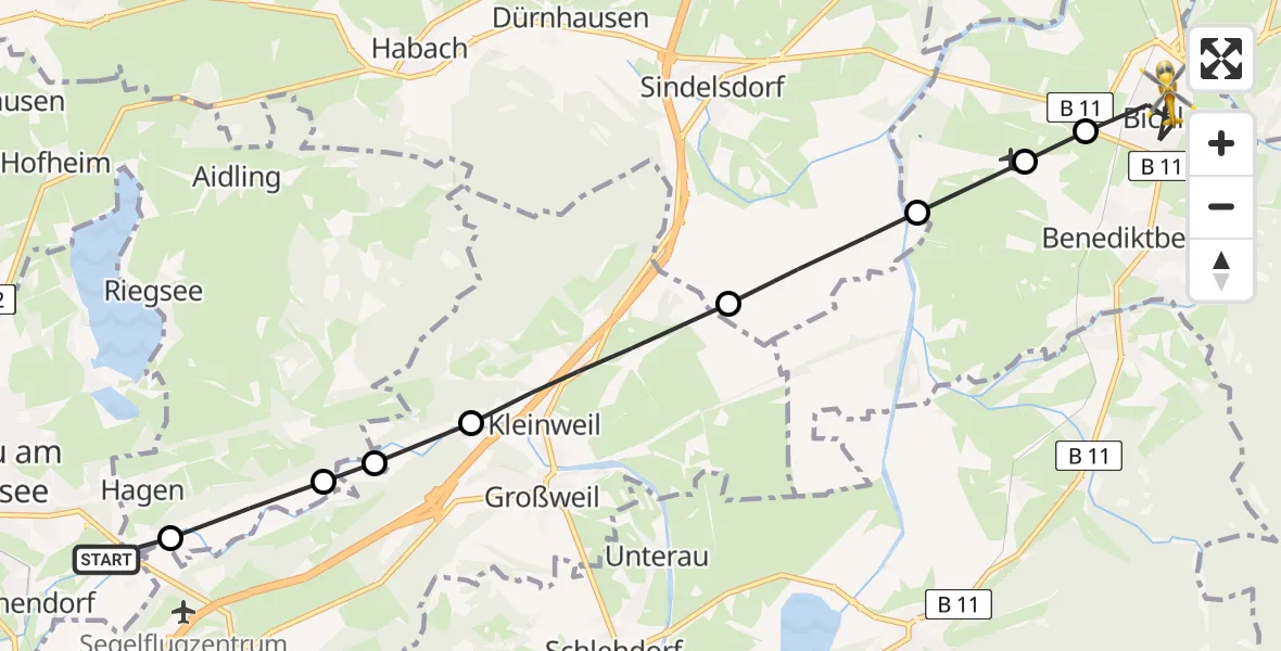 Flugroute Rettungshubschrauber Hechendorf - Bichl, 14 März 2026, 15:04