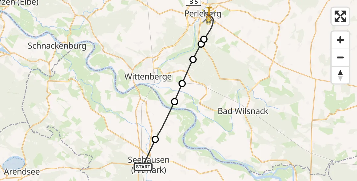 Flugroute Rettungshubschrauber Seehausen (Altmark) - Perleberg, 14 März 2026, 15:05