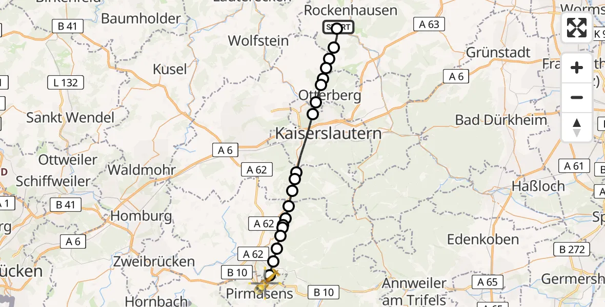 Flugroute Rettungshubschrauber Imsweiler UL - Pirmasens, 14 März 2026, 15:15