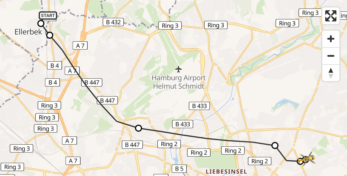 Routekaart van de vlucht: Rettungshubschrauber nach Hamburg Military Hospital