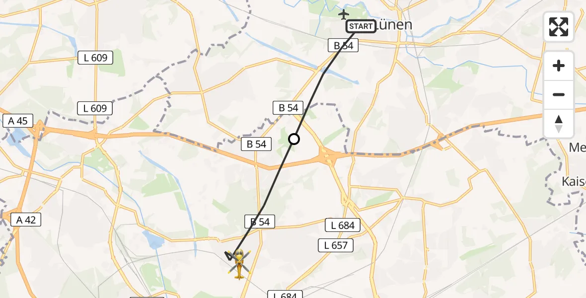 Flugroute Rettungshubschrauber Lünen - Eving, 14 März 2026, 15:19