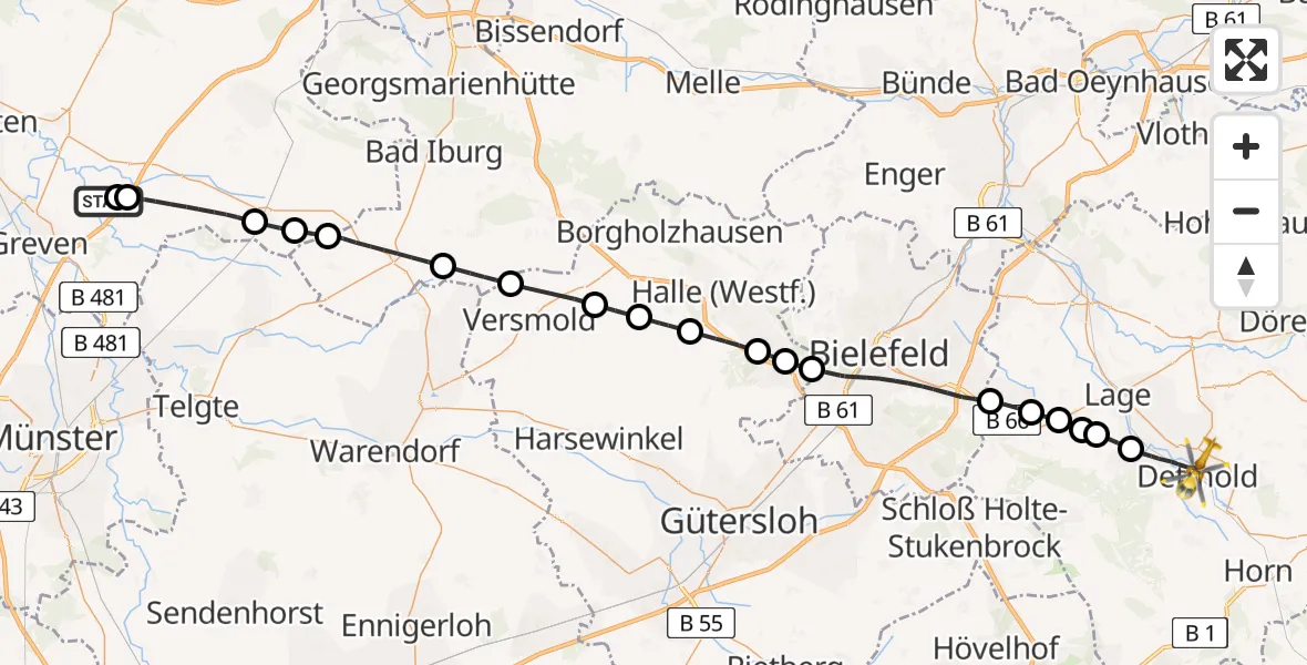 Flugroute Ambulanzhubschrauber Christoph  Westfalen-ADAC - Detmold, 14 März 2026, 15:24