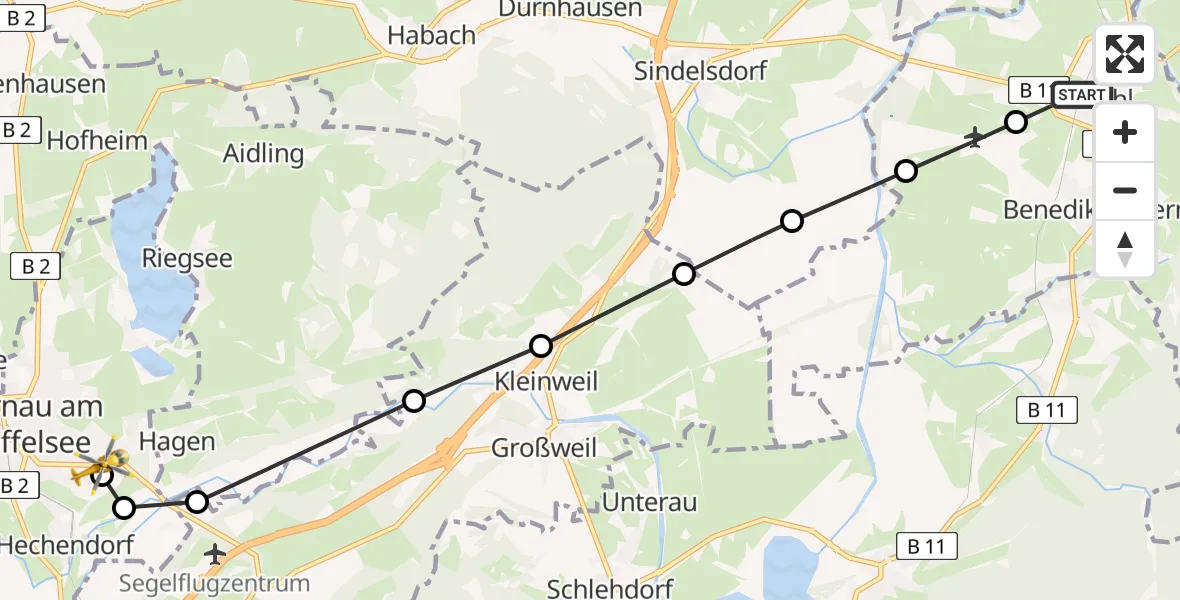 Routekaart van de vlucht: Rettungshubschrauber nach Murnau Accident Hospital