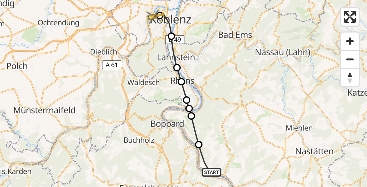 Routekaart van de vlucht: Rettungshubschrauber nach Kemperhof Koblenz Clinic Heliport