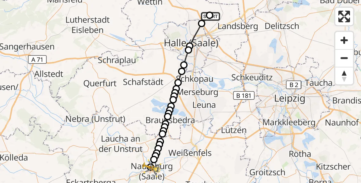 Flugroute Ambulanzhubschrauber Halle-Oppin Airfield - Henne, 14 März 2026, 15:54