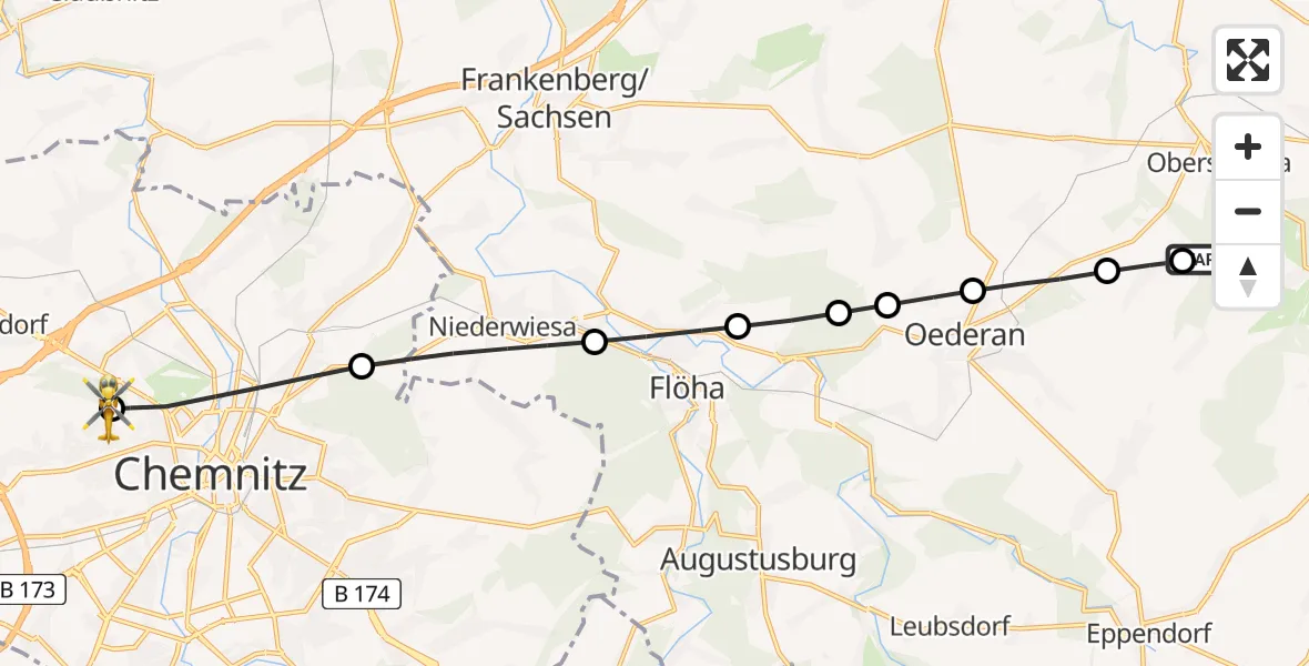 Routekaart van de vlucht: Rettungshubschrauber nach Flemmingstraße Hospital Rooftop