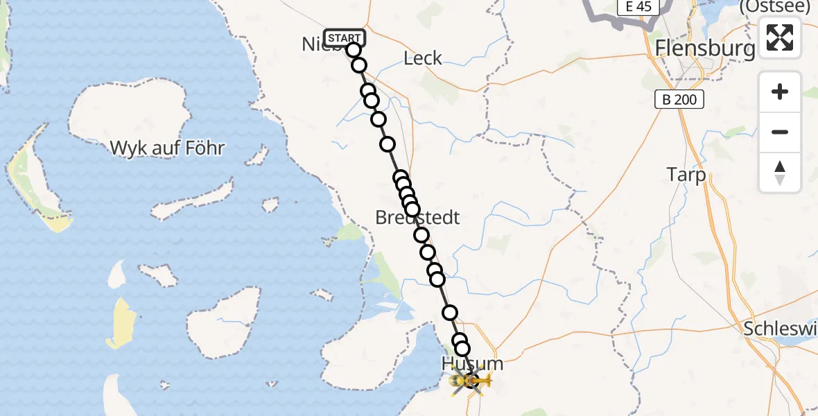 Routekaart van de vlucht: Rettungshubschrauber nach Südermarsch, Lagedeich