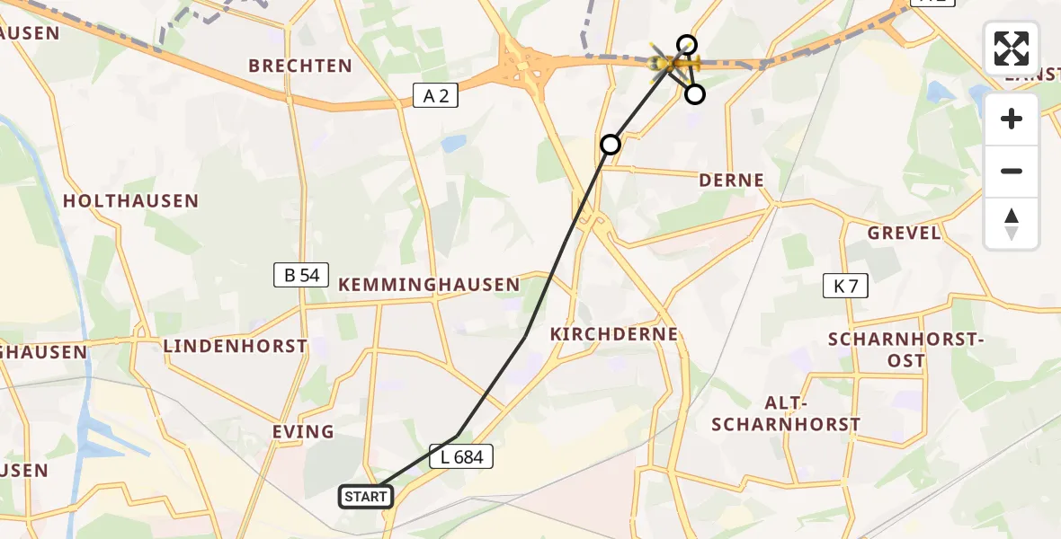 Flugroute Rettungshubschrauber Eving - Dortmund, 14 März 2026, 16:10