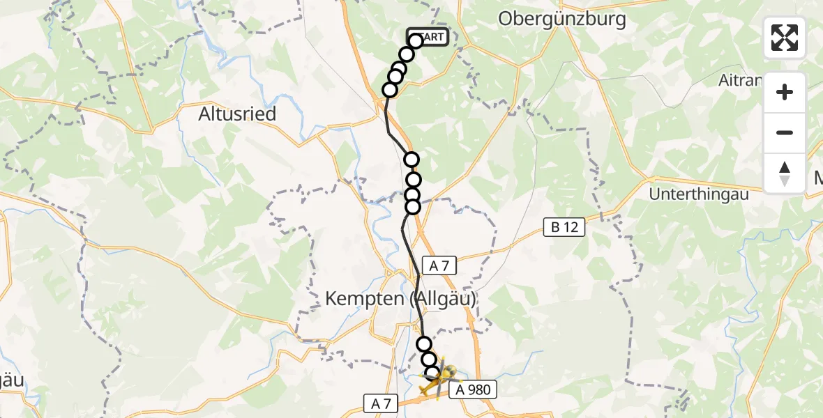 Flugroute Rettungshubschrauber Dietmannsried - Kempten-Durach Airfield, 14 März 2026, 16:12