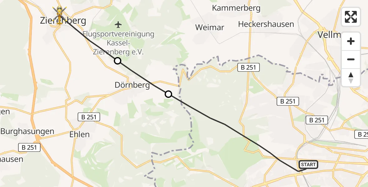 Flugroute Rettungshubschrauber Kassel - Zierenberg, 14 März 2026, 16:13
